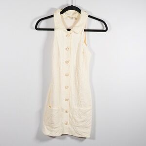Devon Windsor Collins Collared Sleeveless Button Front Mini Dress Coconut Swirl